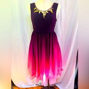 BEAUTIFUL RARE HTF Tangled Ombre Rapunzel Foil Sunset Dress Disney Sz SM